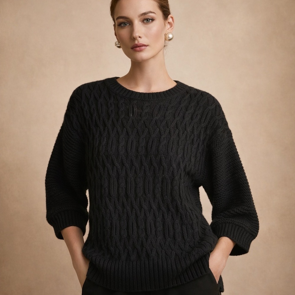 Elegant Black Cable Knit Sweater